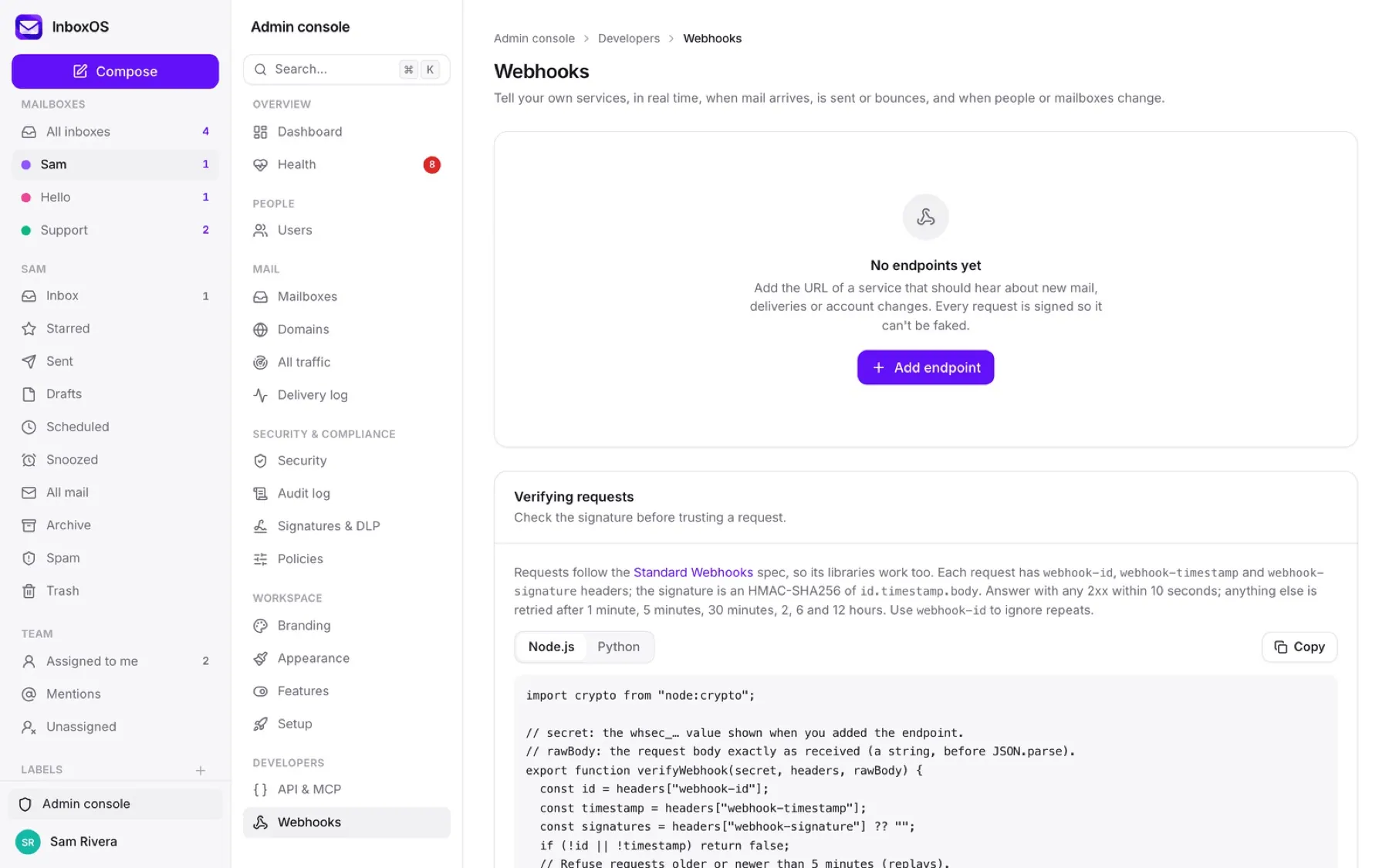 InboxOS — Webhooks