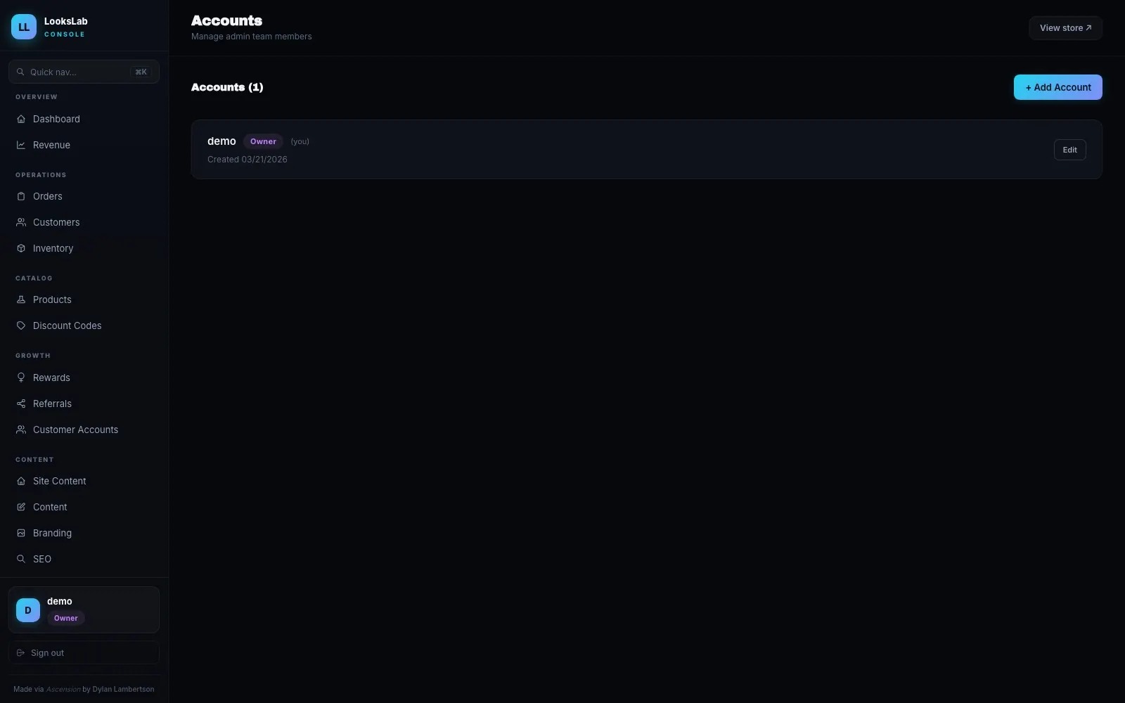 LooksLab — Accounts