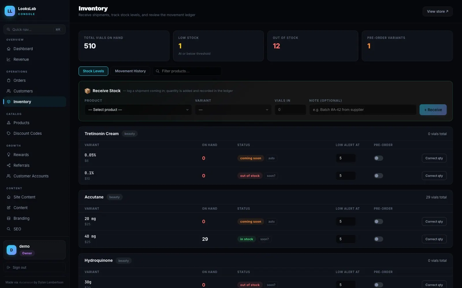 LooksLab — Inventory