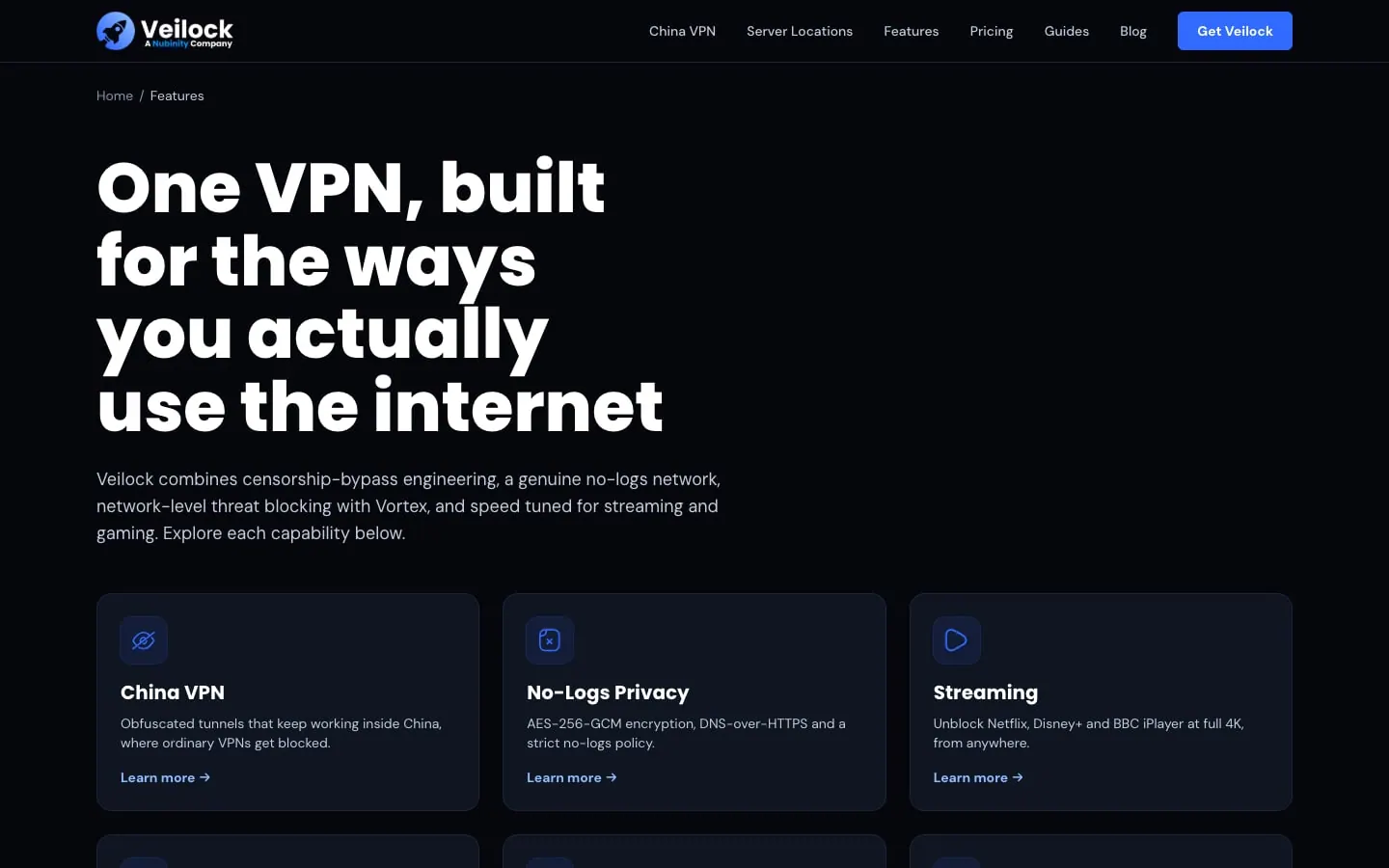 Veilock — Features page